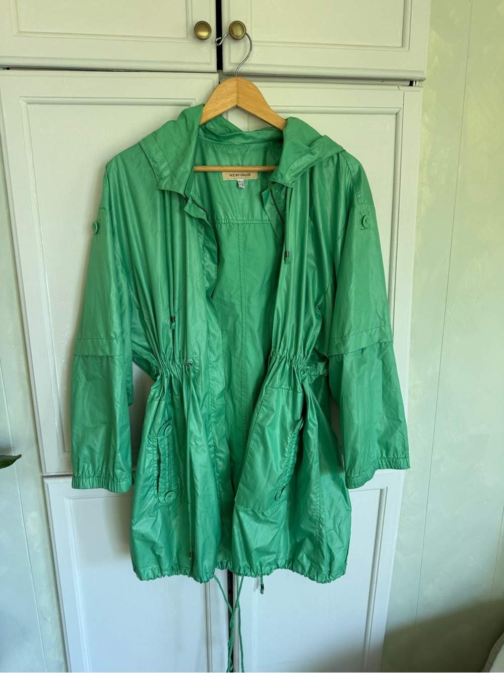 See By Chloe Mint Green Hooded Drawstring Anorak